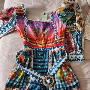 FARM RIO Colorful Patchwork Dress with Belt